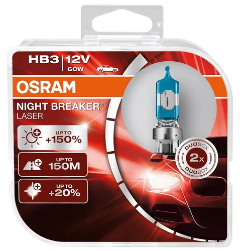 Ams-Osram NIGHT BREAKER® LASER 9005NL-HCB Glühlampe - Autobeleuchtung mit bis zu 150% mehr Lichtausbeute für bessere Sicht und Sicherheit beim Fahren in der Nacht.