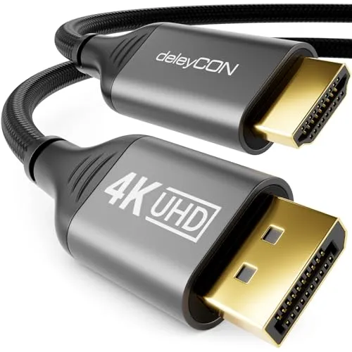 deleyCON 3,0m 4K DisplayPort zu HDMI Kabel (für HDMI Monitor/TV/Beamer) 4K@60Hz, 1080P WQHD @165Hz 144Hz 120Hz 60Hz - DP Stecker zu HDMI Stecker Adapter für DP Computer Grafikkarte Gaming PC