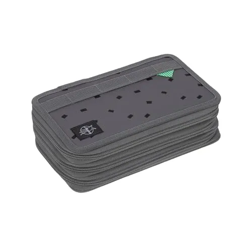 LÄSSIG Triple Pencil Case Unique Speckles Anthracite - 20-teilig - Federmäppchen mit 3 Fächern und 20-teiligem Schulstarter-Set, ideal für kleine Schulstarter, inklusive Eberhard Faber Stiften und Platz für persönliche Patches.