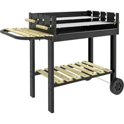 Outsunny Holzkohlegrill Grillwagen mit Ablage - Grills für BBQ im Freien, mit zwei Grillrosten und praktischen Gummirollen für einfache Mobilität. Ideal für Gartenpartys und Camping.