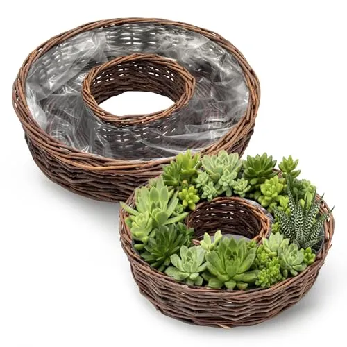 Spetebo Rattan Pflanzring Set - 40cm & 30cm Blumenschalen aus Naturfaser - Set aus 2 Rattan Pflanzringen (40cm & 30cm) mit eingearbeiteter Folie, ideal für Blumen und Kräuter. Perfekt für kreative Dekorationen im Innen- und Außenbereich.