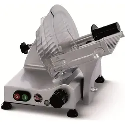 FAC 195 dom SILBER - Hochwertige Aufschnittmaschine - Allesschneider mit 195 mm Hohlschliffmesser, ideal für präzises Schneiden von Schinken, Käse und mehr. Leicht zu reinigen und mit einstellbarer Schnittstärke von 0-15 mm.