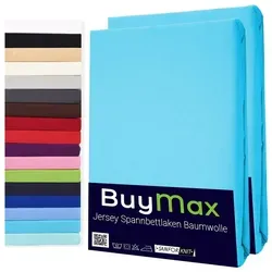 Buymax Spannbettlaken 2-er Set, Doppelpack, Bettlaken, Jersey 100% Baumwolle, Gummizug: rundum, (2 Stück), Pflegeleicht und Atmungsaktiv in Verschiedenen Farben und Größen blau 120 cm x 200 cm