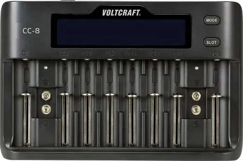 VOLTCRAFT CC-8 Rundzellen-Ladegerät - für LiIon, LiFePO, NiMH und NiCd, 10 Steckplätze mit LCD-Anzeige und intelligenter Ladetechnologie