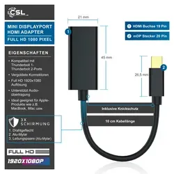 CSL Mini DisplayPort zu HDMI Adapter, Full HD MiniDP zu HDMI Buchse Konverter / Adapterkabe