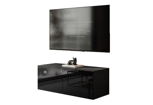 Lookway Lowboard COLGANTE 100 cm TV-Schrank mit LED Beleuchtung - Moderne TV-Halterung in Schwarz-Hochglanz, mit PUSH-OPEN System und LED-Beleuchtung für eine stilvolle und funktionale Wohnraumgestaltung.