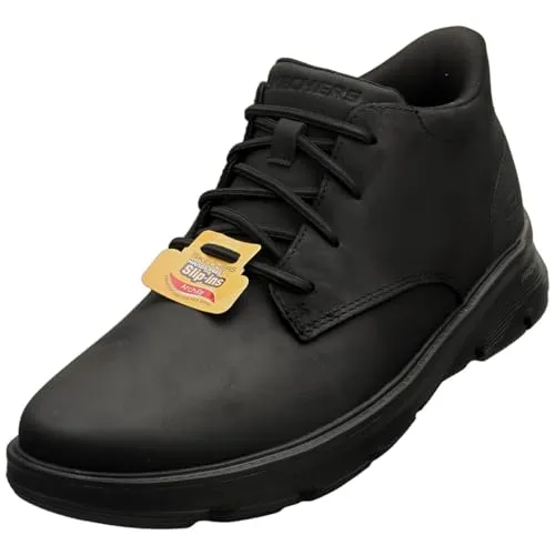 Skechers Herren Arch Fit Garza Ridley Stiefelette - Bequeme Slip-Ins in Schwarz - Herren-Stiefel mit patentiertem Arch Fit-Einlegesohlensystem für optimale Fußgewölbeunterstützung und luftgekühlter Memory-Schaum für höchsten Komfort.
