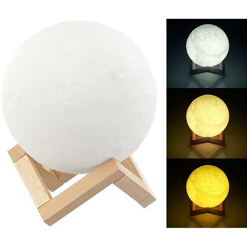 Lunartec Mondlampe – Deko-Mond-Leuchte mit Touchbedienung und Akku, Ø 15 cm - Stimmungsvolle LED-Mondlampe mit 3 Farben und dimmbarem Licht. Einfach per Touch-Sensor zu bedienen. Ideal für eine gemütliche Atmosphäre im Schlafzimmer oder Wohnzimmer.