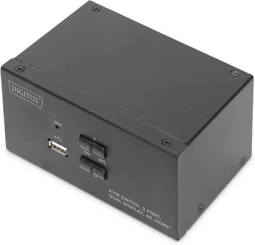 DIGITUS KVM-Switch HDMI 2-Port - Dual-Display für 2 PCs, UHD 4K@30Hz mit Hot-Key und integriertem USB 2.0 Hub