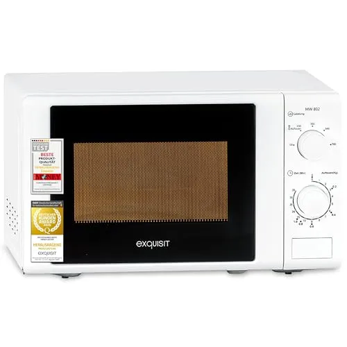 Exquisit Mikrowelle MW 802 - 20L 700 Watt - Mikrowelle mit 20L Kapazität und 5 Programmen, inklusive praktischer Auftaufunktion für schnelles Zubereiten.