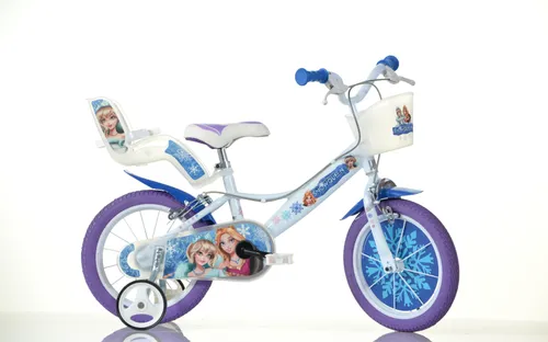 Zoll Kinderfahrrad Dino Bikes Snow Queen Eiskönigin - Weiß 16" - Kinderfahrrad für 4-6 Jahre, mit Puppensitz und Korb. Robuster Hi-Ten-Stahlrahmen, zusätzliche Stützräder für sicheres Fahren und luftgefüllte Reifen für hohen Komfort.
