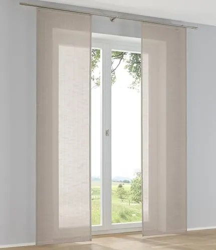 Kutti Schiebegardine Raumtrenner Boston Taupe Leinenoptik Schiebevorhang mit Paneelwagen B 60 x H 145 cm (1 STK)