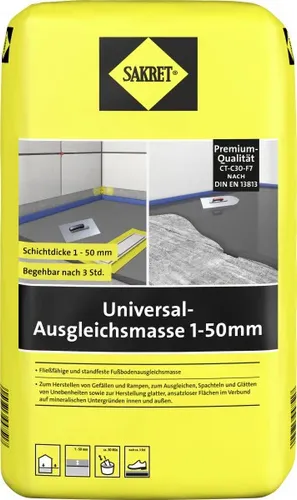 Sakret Universal-Ausgleichsmasse 1-50 mm 25 kg Sack - Ausgleichsmasse für perfekte Ebenheit, ideal für Renovierungen und Neubauten, einfach zu verarbeiten und schnell trocknend.
