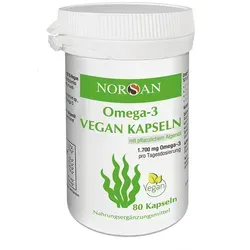 Norsan Omega-3 Vegan Kapseln 80 St - Hochwertige pflanzliche Omega-3-Fettsäuren - Nahrungsergänzungsmittel mit 80 veganen Kapseln, reich an hochwertigen Omega-3-Fettsäuren für eine gesunde Ernährung.