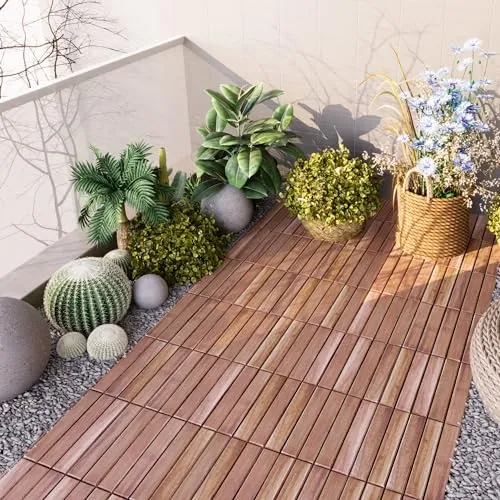 casa.pro Terrassenfliesen Alliste 10er Set Holzfliesen für Balkon - Terrassen- & Balkonfliesen, wetterfeste und umweltfreundliche Akazienholzfliesen mit einfachem Klicksystem für schnelle Installation und vielseitige Nutzung im Außenbereich.