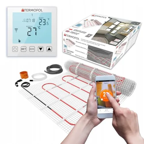 Termofol Set Heizmatte mit Thermostat WiFi - Elektrische Fußbodenheizung fur Badezimmer, Wohnzimmer und Küche - Heizfolie mit Heizkraft 150W/m2 - Oberfläche 0,5 m² - Mit digitalem Heizungsthermostat
