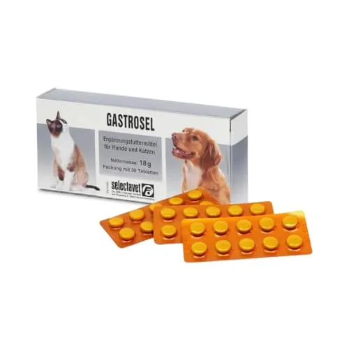Gastrosel Magenprobleme Verdauung für Hund und Katze - Tabletten zur Unterstützung der Verdauung bei allen Hunderassen und Katzen, mit 30 Tabletten für eine effektive Magenregulation.