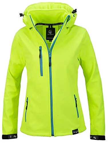 Rock Creek Damen Softshelljacke D-412 Neongelb 4XL - Outdoor-Softshelljacke für Damen, winddicht und atmungsaktiv, ideal für Freizeitaktivitäten bei wechselhaftem Wetter.