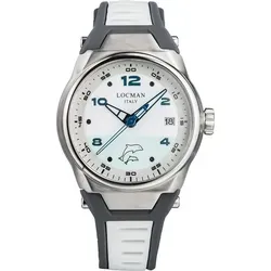 Locman Mare Lady Damenarmbanduhr 0558A08S-00WHSKSW - Elegante Damenuhr von Locman Italy, Modell Mare. Gehäuse aus robustem Stahl und Titanium, 39 mm. Wasserdicht bis 100 m, mit Datumsanzeige und stilvollem weißen Silikonarmband.