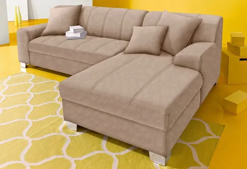 DOMO collection Ecksofa Turah - Modernes Schlafsofa mit Zierkissen - Ecksofa in L-Form, wahlweise mit Bettfunktion, bietet viel Platz zum Entspannen und ist in mehreren Farben erhältlich.