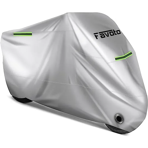 Favoto Verbesserte Version Motorradabdeckung Motorrad Abdeckplane Outdoor Silber Motorcycle Cover Größe XXXL-265 x 105 x 125 cm Schützt vor UV Regen Schnee Staub