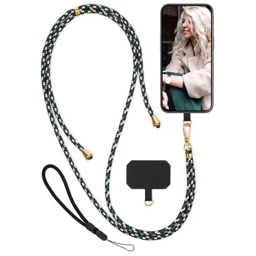 moex Unleash für Motorola Moto G75 5G Handyband zum Umhängen ohne Hülle, Handykette Universal mit Karabiner, Handy Band abnehmbar, Kette mit Pad für Handyhülle, Camo, Gold