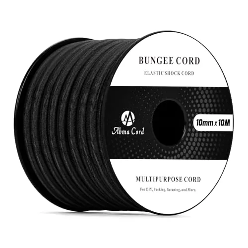 Abma Cord Gummiseil Expanderseil 10mm 10M Gummischnur UV Beständig Planenseil 100% Dehnung Spannseil für Plane, Anhängerplane, Sonnensegel, Zelte, Banner - Schwarz