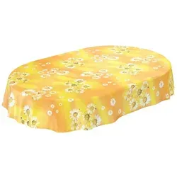 ANRO Wachstuchtischdecke Oval 140x220cm - Strapazierfähige, wasserabweisende Tischdecke in Gelb für Indoor und Outdoor, ideal für Garten und Camping. Pflegeleicht und schmutzabweisend, perfekt für jede Gelegenheit.