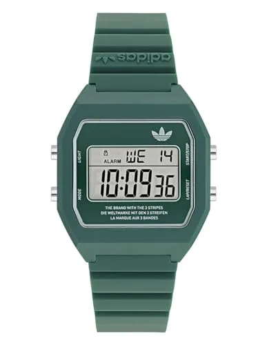 adidas Digitaluhr Two Unisex AOST235582I – Grün - Stylische digitale Armbanduhr mit 36 mm Gehäuse, grünem Kunstharzarmband und wasserdicht bis 50 m. Ideal für den aktiven Lebensstil und den täglichen Gebrauch.