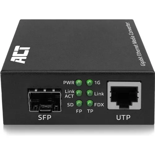 ACT Gigabit Ethernet Media Converter (AC4451) - Router & Netzwerk Switch, ermöglicht die Verbindung von Glasfaser- und Kupfernetzwerken mit hoher Geschwindigkeit und Zuverlässigkeit.