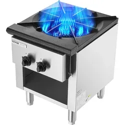 VEVOR Kommerzieller Gasherd mit Schrank & 1 Brenner - Hochleistungs-Gasherd für Restaurants und Cafés, 26 kW für schnelles Kochen. Edelstahl-Oberfläche für einfache Reinigung und Langlebigkeit.