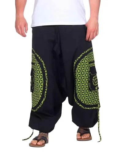 Kunst und Magie Trendige Haremshose Schwarz/Lemon - Unisex Haremshose aus 100 % Baumwolle mit bunten Mustern. Dehnbarer Bund und praktische Taschen sorgen für Komfort und Stil – ideal für entspannte Tage.