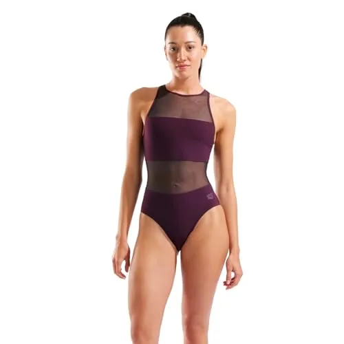 ARENA Damen Badeanzug mit Mesh-Panels - Eleganter Damen Badeanzug mit Mesh-Einsätzen für eine schmeichelhafte Silhouette. Hergestellt aus hochwertigem, chlorresistentem Material mit recycelten Fasern – ideal für sportliche Aktivitäten im Wasser.