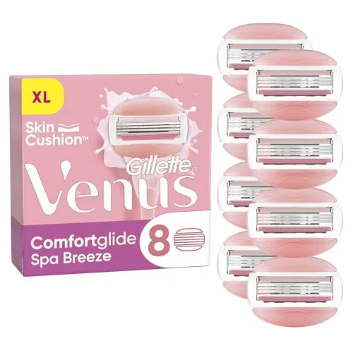 Gillette Venus XL „Comfortglide Spa Breeze“ Rasierklingen - Nassrasierer für Damen, 8 Stück Pack mit 3 Klingen für sanfte Rasur und Hautpflege, ideal für glatte Beine und empfindliche Bereiche.
