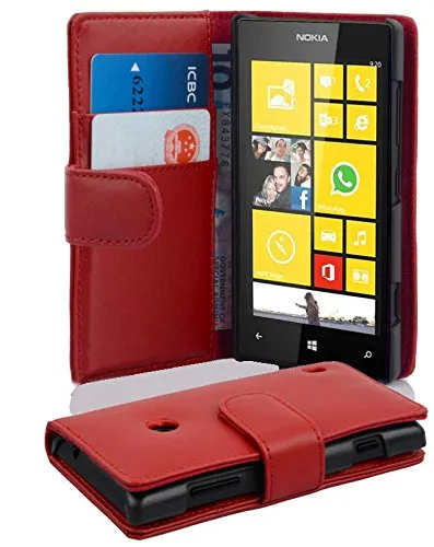 Cadorabo Hülle für Nokia Lumia 520 in Chili ROT – Handyhülle aus glattem Kunstleder mit Standfunktion und Kartenfach – Case Cover Schutzhülle Etui Tasche Book Klapp Style