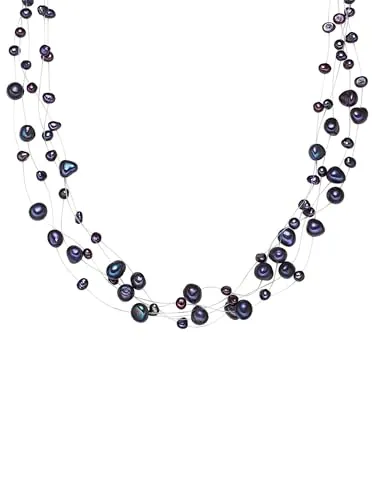 Valero Pearls Damen-Kette mit Süßwasser-Zuchtperlen - Ketten für Damen: Moderne Perlenkette mit dunkelblauen Barockperlen (4-6 mm) und 5-reihigem Design, ideal für jeden Anlass und als Geschenk verpackt.
