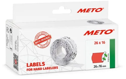 Original Meto Preisauszeichner Etiketten (26x16 mm, 2-zeilig, 6.000 Stück, fluor rot, wiederablösbar, Preisetiketten für Meto, Contact, Sato, Avery, Tovel, Samark etc.)
