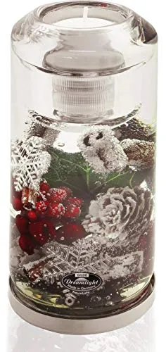 GILDE Dreamlight LED Candela Classic Noel Teelichthalter - Eleganter Teelichthalter aus Glas mit LED-Licht. Handgefertigt und ideal für stimmungsvolle Beleuchtung. Höhe 14,5 cm, Ø 7,2 cm. Perfekt für festliche Anlässe.