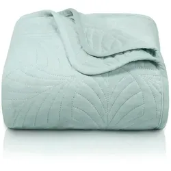 Gräfenstayn Tagesdecke Premium - Steppüberwurf im Blatt-Design, mintgrün 200 x 220 cm - Elegante Tagesdecke mit ansprechendem Blatt-Design, ideal für stilvolle Akzente. Hergestellt aus 100% Polyester, pflegeleicht und trocknergeeignet.