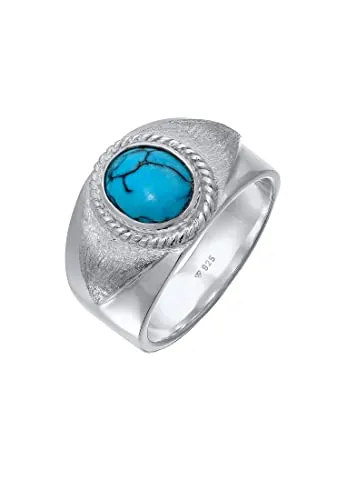 Kuzzoi Siegelring Herrenring mit Howlith (10 mm) Stein Türkis, 925 Sterling Silber poliert, Massiver Silberring im Vintage Style, Ring für Männer, Ringgröße 60, 0611451121_60