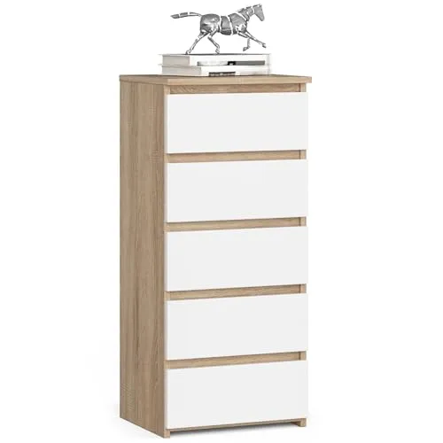 Kommode mit 5 Schubladen - Eleganter Organizer für Schlafzimmer und Flur - Kommoden & Sideboards: Robuste Konstruktion aus hochwertiger laminierter Platte mit 5 Schubladen für großzügigen Stauraum und elegantes Design.