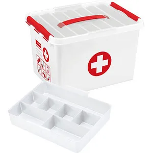 sunware the q-line Erste-Hilfe-Box 22,0 l - Lagerboxen für Erste Hilfe, bietet viel Platz für wichtige Artikel und ist schnell zur Hand im Notfall. Stabil, schmutzunempfindlich und temperaturbeständig von 0 °C bis +70 °C.