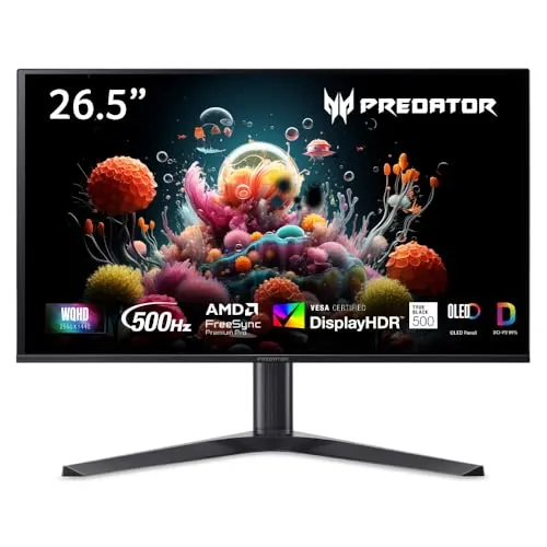 Acer Predator X27U F5 Gaming Monitor 26.5 Zoll – WQHD, QD-OLED, 500Hz - Erleben Sie Gaming auf einem neuen Level mit dem 26.5" Monitor: 2560x1440dpi, blitzschnelle 500Hz und 0.03ms Reaktionszeit. Ausgestattet mit FreeSync und G-Sync für ruckelfreies Gameplay.