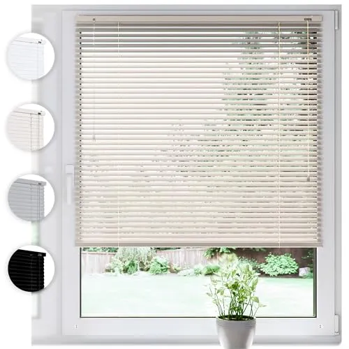 Sonello Klemmfix Jalousie 90x130cm - Creme Aluminium - Praktische Jalousie mit Klemmfix-Montage, stufenlos höhenverstellbar und blickdicht. Ideal für Fenster und Türen, inklusive Halterung für einfache Installation.