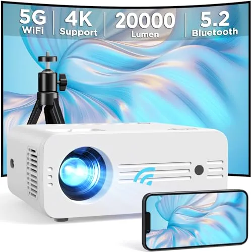AKIYO Mini Beamer 4K Unterstützung, Native 1080P Full HD 20000 Lumen WiFi6 Bluetooth5.2 Beamer, 300" Display Outdoor Beamer für Handy Phone, Projektor Kompatibel mit iOS/Android/TV Stick/PC/PS5/HDMI
