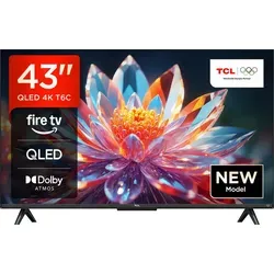 TCL 43T6C 43 Zoll QLED Fernseher mit 4K UHD und Dolby Atmos - Genießen Sie beeindruckende Farben mit 4K UHD und 97 % DCI-P3. Der Smart TV bietet Sprachsteuerung mit Alexa und unterstützt Fire TV, Google Cast & AirPlay 2 für ein nahtloses Streaming-Erlebnis.