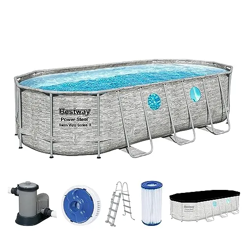 Bestway Power Steel Pool 549x274x122cm mit Zubehör - Ovaler Frame-Pool aus 3-lagigem TriTech™-Material, inklusive Filterpumpe und Sicherheitsleiter für einfachen Zugang und Pflege. Perfekt für Garten und Sommervergnügen!