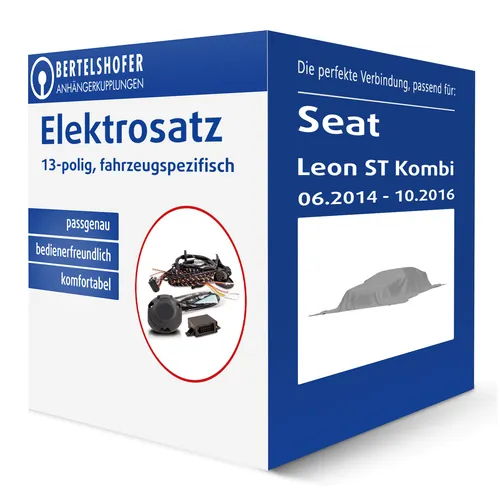 13-poliger E-Satz für Audi A1 Sportback (10.2018-jetzt) - Fahrzeugspezifischer Elektrosatz mit Blinkerüberwachung für sichere Anhänger-Nutzung. Inklusive Montagematerial und Anleitung, ideal für Audi A1 Sportback.