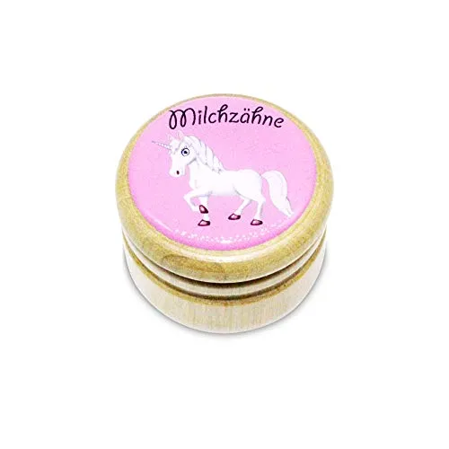 GICO Milchzahndose Einhorn Zahndose Milchzähne Bilderdose aus Holz mit Drehverschluss 44 mm (Einhorn) - 7011