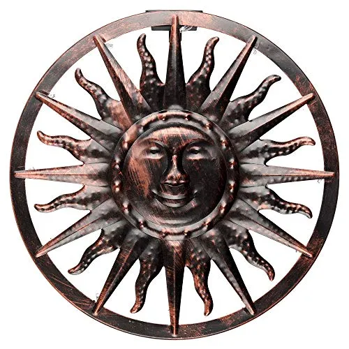 LED Solar Wand Lampe im Sonnen Design - Kupfer rund - Stylische Wandleuchte aus Metall mit Sonnen Design. Ideal für den Garten oder Außenbereich, sorgt für stimmungsvolle Beleuchtung bis zu 8 Stunden.